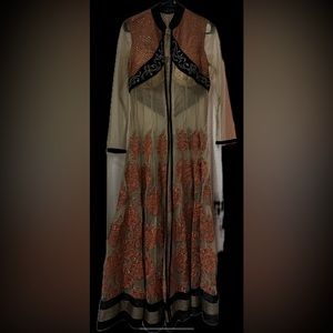 Frontier Velvet and Net Handwork Embroidery Long Ethnic Jacket